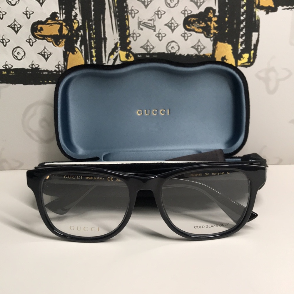 Luxury New Authentic Gucci GG1344O 005 Black Square Eyeglasses - Picture 12 of 14